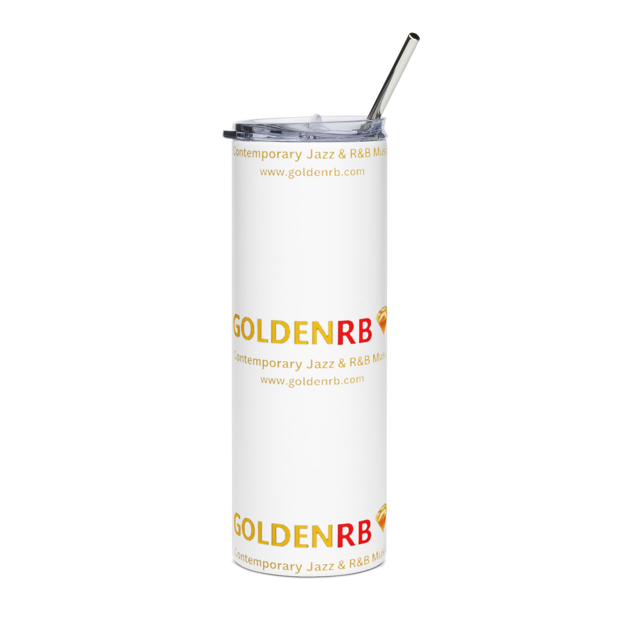GoldenRB Logo Stainless Steel Tumbler | White Gold | 20oz Travel Cup | Unique Gift