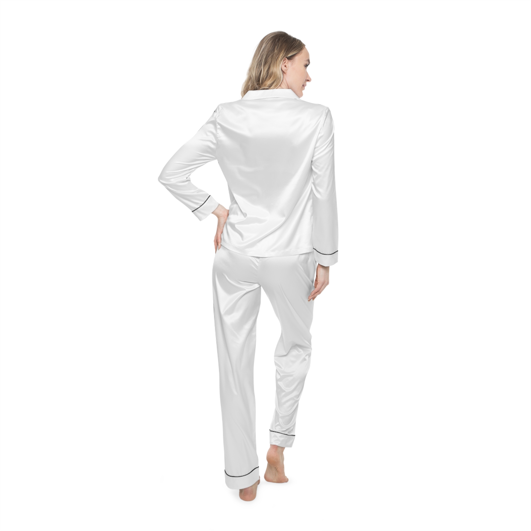 Whte Satin Pajamas Women Luxury Silk Style Bridal Sleepwear Elegant Loungewear Set - Image 4