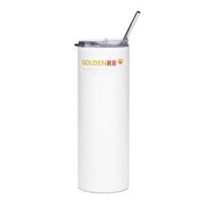 GoldenRB Logo Stainless Steel Tumbler | White Gold | 20oz Travel Cup | Unique Gift