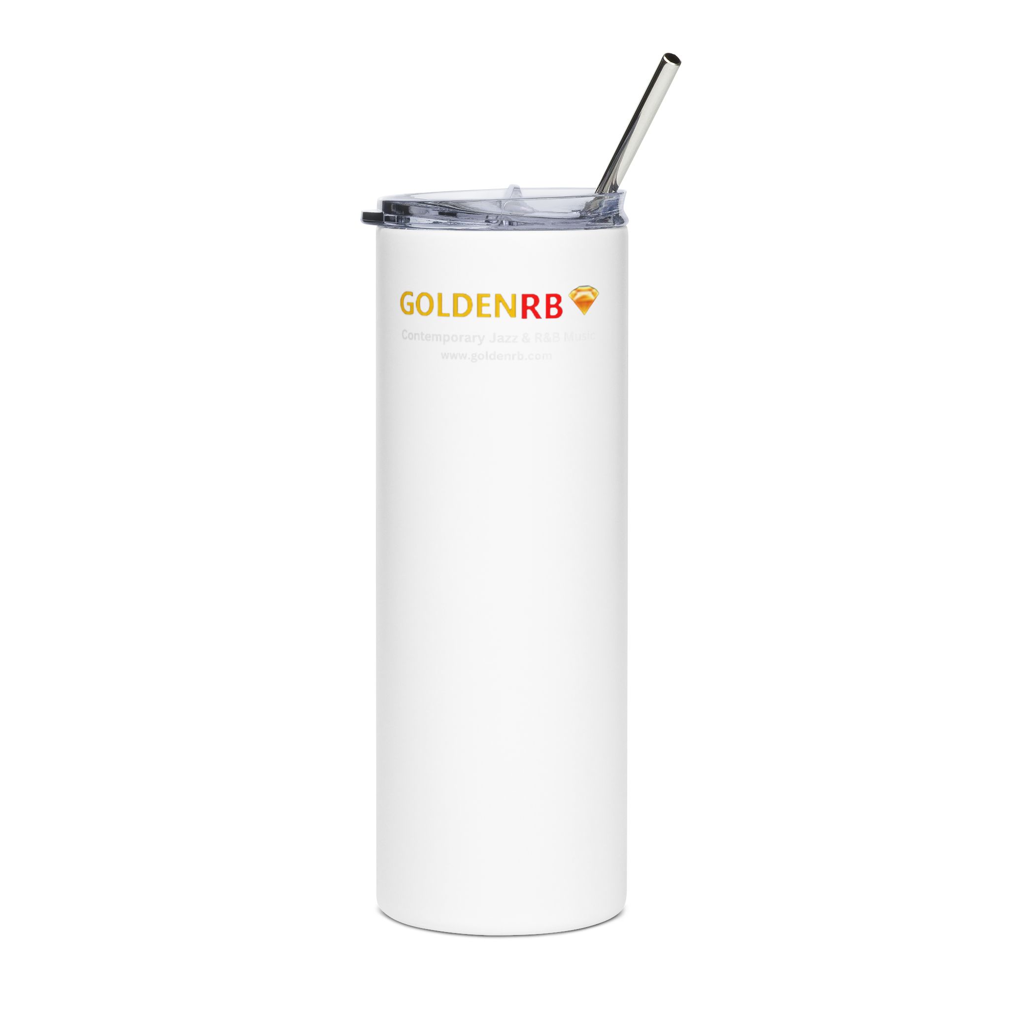 GoldenRB Logo Stainless Steel Tumbler | White Gold | 20oz Travel Cup | Unique Gift